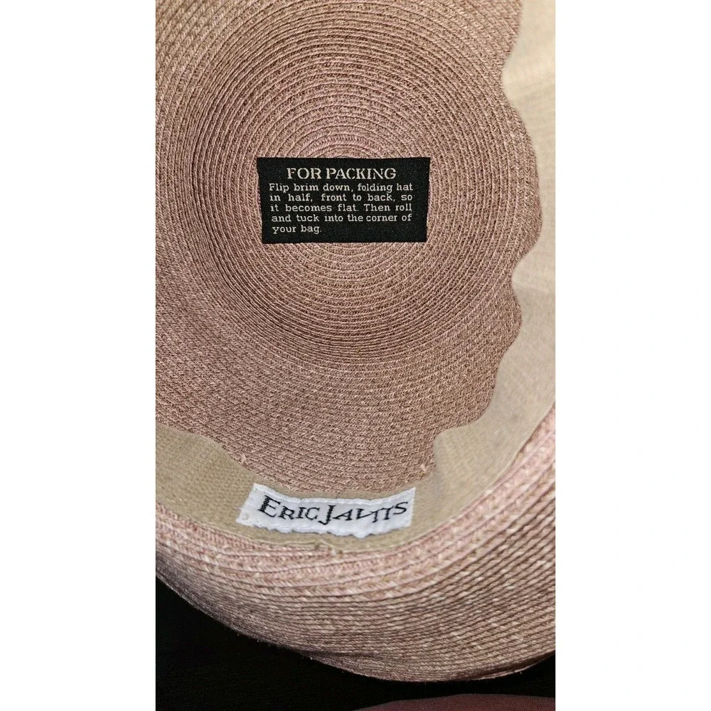 Eric‎ Javits Womens Packable Vintage Srraw Sun Hat Beige W/Pink Underside Beach - Picture 4 of 7